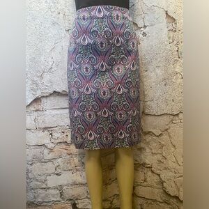 Talbots Purple Paisley Cotton Stretch Skirt